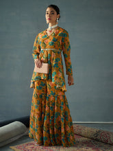 Women Yellow Floral High Low Peplum Top With Sharara Pants-SHSET96043